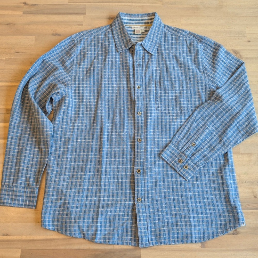 Carbon2Cobalt Mens Large Blue Plaid Dobby Textured Cotton Button Down Shirt L